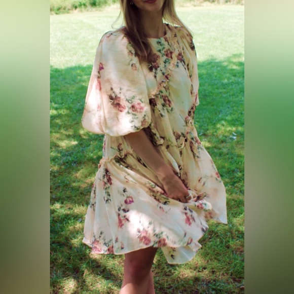 Sofie the Label A Dream is a Wish 3/4 Romance Sleeve Watercolor Asymmetric Frock - Picture 9 of 13